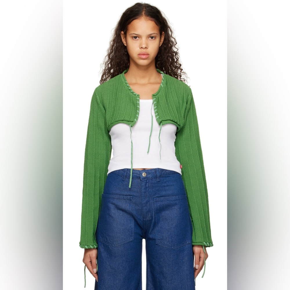 The Open Product - Green cardigan shrug with tie detail